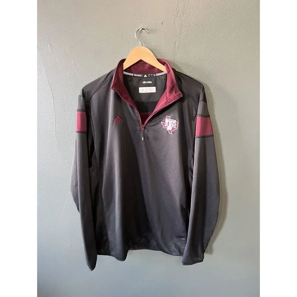 Adidas Mens Black 1/4 Zip Texas A&M Pullover Sweatshirt Size Large Climalite